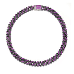 12MM Purple Iced Out Rhombus Cuban Link Chain