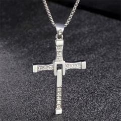 Fast & Furious Stainless Steel Rhinestone Cross Necklace