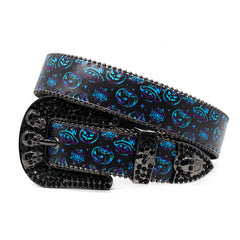 Skull Buckle Halloween Strap with Black Studded Design Rhinestone Belt