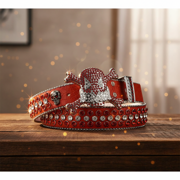 Gengar Red Buckle Metal Red Strap with Crystal Studs Rhinestone Belt