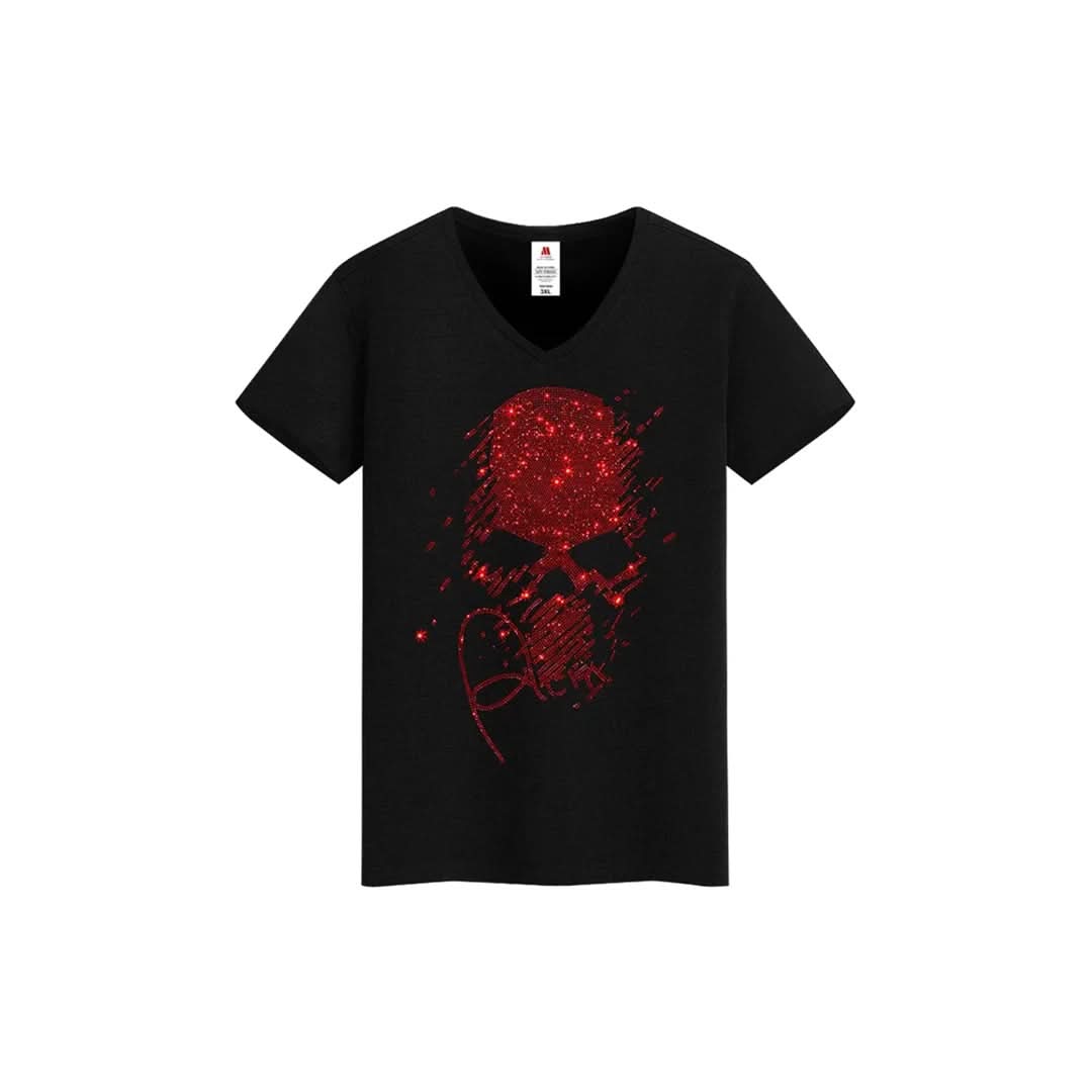 Hot Drill Skull Rhinestone T-shirt-T-shirts-The Rhinestone Belts