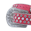Engraved Buckle Flower Red Strap with Multi and Crystal Studs Rhinestone Belt-Belts-The Rhinestone Belts