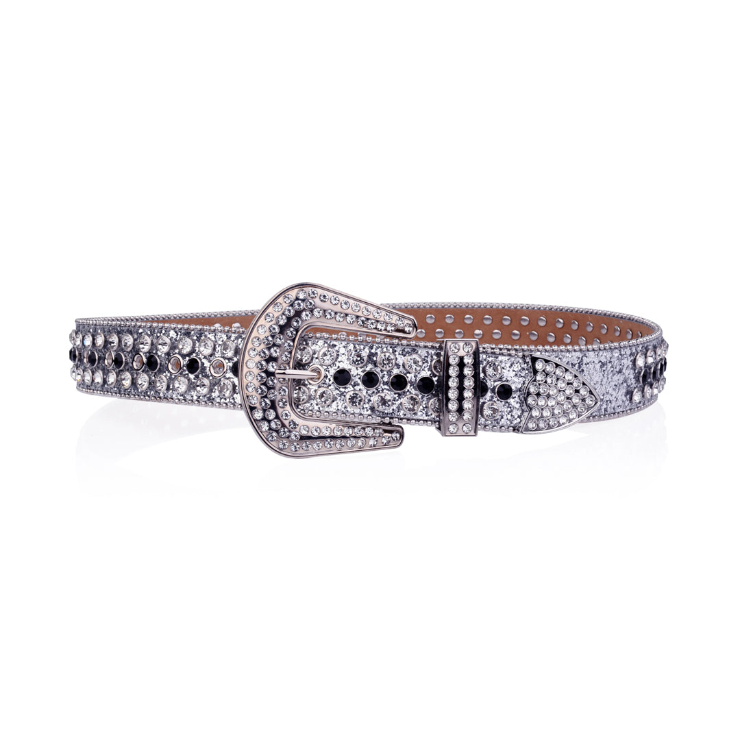 Silver Strap with Silver and Black Studs Rhinestone Belt-Belts-The Rhinestone Belts