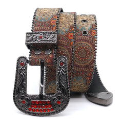 Engraved Buckle Zombie Art with Red Studded Strap Rhinestone Belt