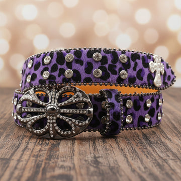 Purple Western Animal Print Rhinestone Belt – Luxury Handmade Designer