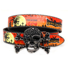 Skull Buckle with OrangeStrap for Halloween Rhinestone Belt