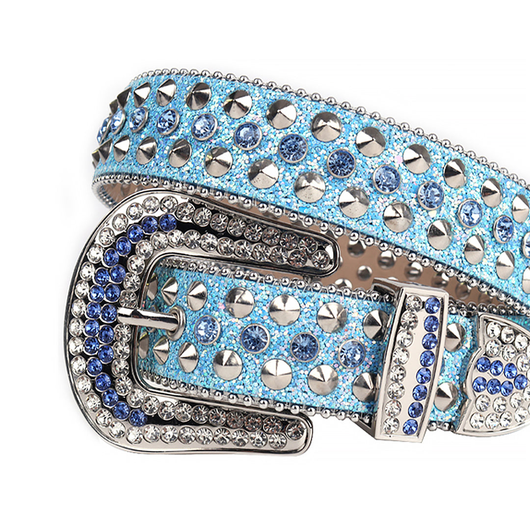 Blue Color Studs with Blue Strap Rhinestone Belt-Belts-The Rhinestone Belts