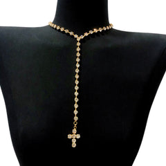 Y-shaped Shining Rhinestone Cross Pendant Necklace