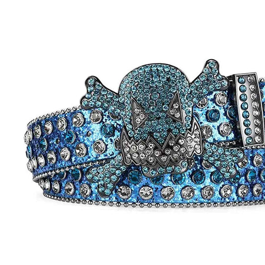 Gengar Buckle Metal Blue Strap with Crystal Studs Rhinestone Belt-Gengar Belts-The Rhinestone Belts
