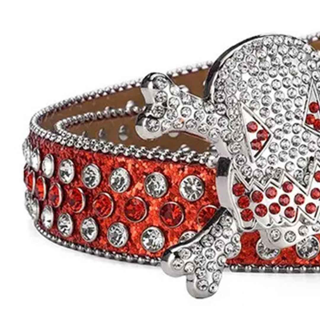 Gengar Silver Buckle Metal Red Strap with Crystal Studs Rhinestone Belt-Gengar Belts-The Rhinestone Belts