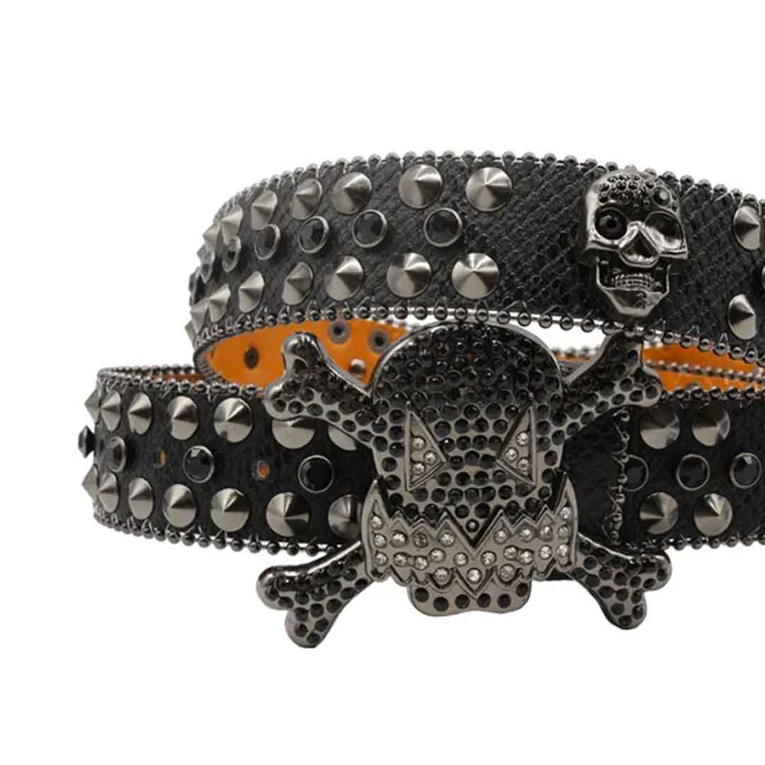 Gengar Buckle Metal Black Strap with Crystal Studs Rhinestone Belt-Gengar Belts-The Rhinestone Belts