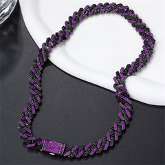 12MM Purple Iced Out Rhombus Cuban Link Chain