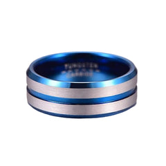 8mm Black Tungsten Carbide Ring with Blue Line