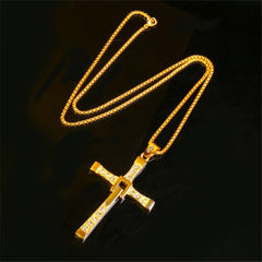 Fast & Furious Stainless Steel Rhinestone Cross Necklace