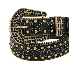 Black Rhinestones and Gold Studs with Black Textured Strap Rhinestone Belt