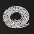Rhinestone tennis chain necklace, clear crystals with silver-tone links and L-shaped clasp