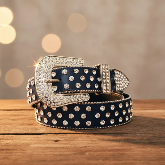 Gold Rhinestones with Black Strap Rhinestone Belt