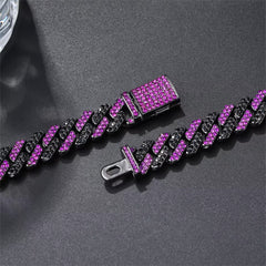 12MM Purple Iced Out Rhombus Cuban Link Chain