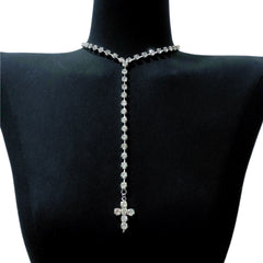 Y-shaped Shining Rhinestone Cross Pendant Necklace