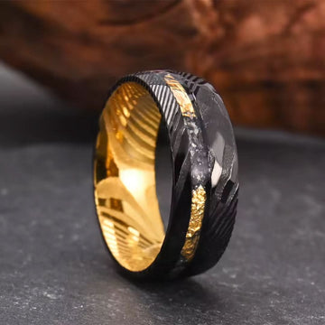 8MM Black Hammered Damascus Steel-Tungsten Ring
