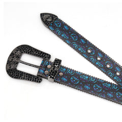 Skull Buckle Halloween Strap with Black Studded Design Rhinestone Belt