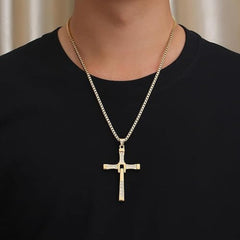 Fast & Furious Stainless Steel Rhinestone Cross Necklace