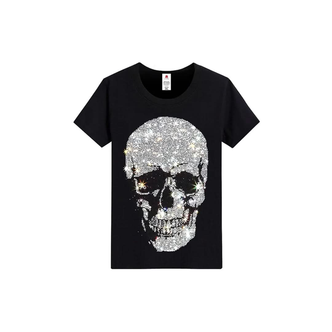 Hip Hop Skull Black Rhinestone T-shirt-T-shirts-The Rhinestone Belts