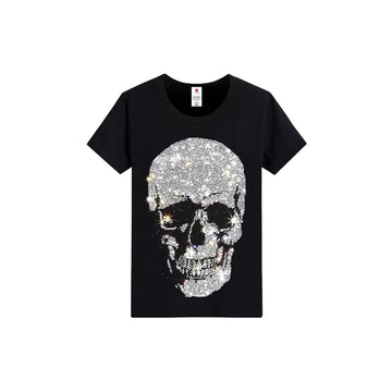 Hip Hop Skull Black Rhinestone T-shirt-T-shirts-The Rhinestone Belts