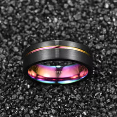 8mm Tungsten Carbide Black Dome Ring with Carbon Line Groove