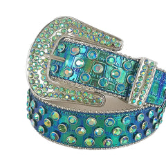 Green Chromatic Multi-Color Rhinestones with Green Chromatic Strap Rhinestone Belt