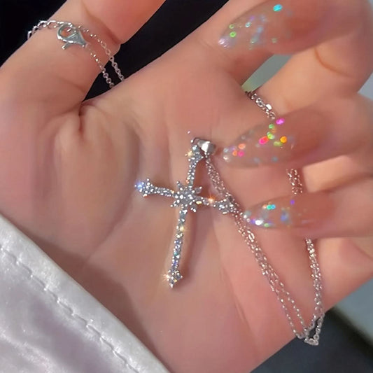 Exquisite Cross Rhinestone Pendant Necklace-Rhinestone Cross Pendants-The Rhinestone Belts