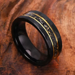 8MM Tungsten Wedding Band with Galaxy Golden Foil Inlay