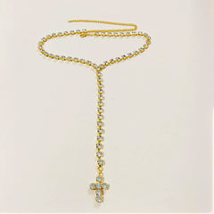 Y-shaped Shining Rhinestone Cross Pendant Necklace