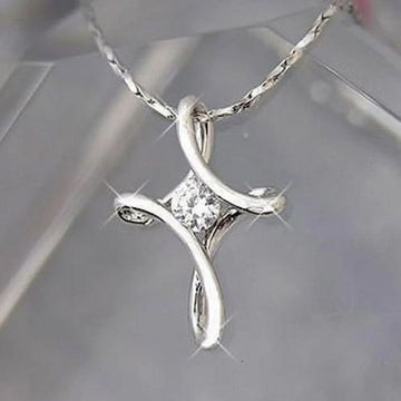 Elegant Rhinestone Infinity Cross Pendant Necklace-Rhinestone Cross Pendants-The Rhinestone Belts