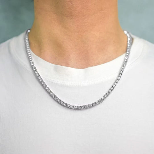 Silver-tone 4mm rhinestone tennis chain necklace, close to neck