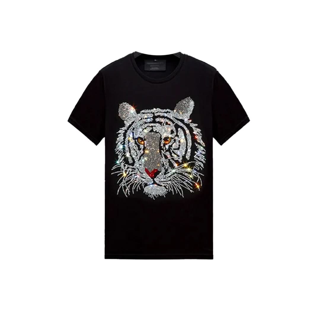 Tiger Print Black Rhinestone T-shirt-T-shirts-The Rhinestone Belts