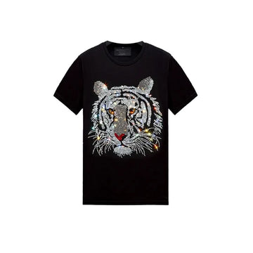 Tiger Print Black Rhinestone T-shirt-T-shirts-The Rhinestone Belts