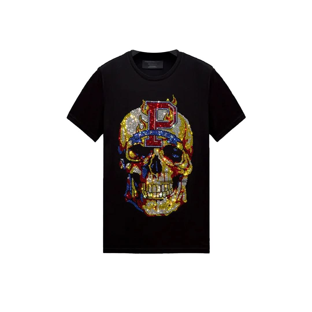 Pirates Print Skull Black Rhinestone T-shirt-T-shirts-The Rhinestone Belts