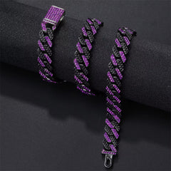 12MM Purple Iced Out Rhombus Cuban Link Chain