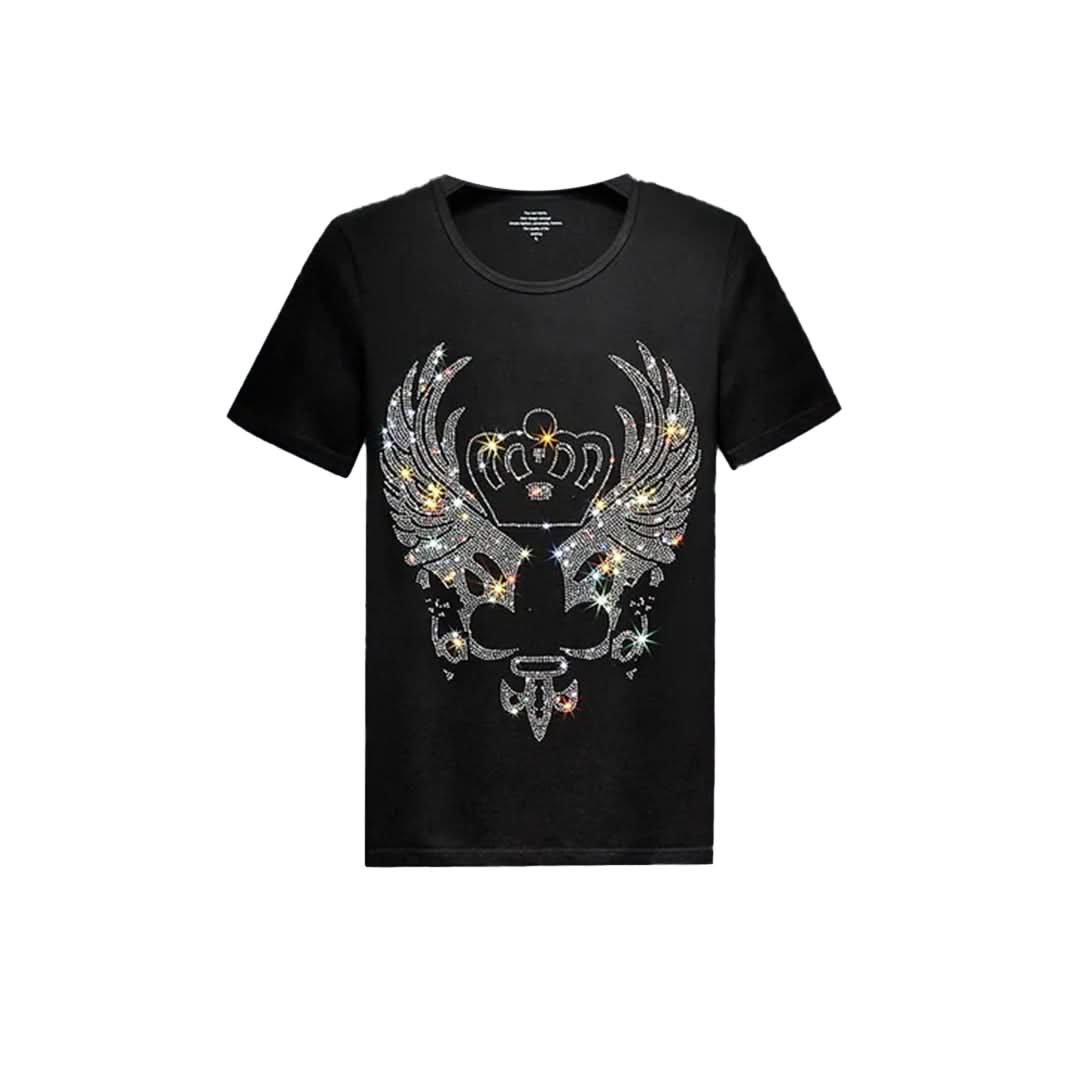 Angel Wings Black Rhinestone T-shirt-T-shirts-The Rhinestone Belts