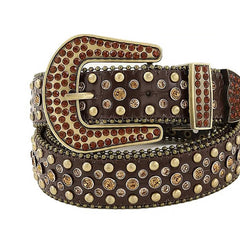 Brown Rhinestones with Gold Studs and Brown Textured Strap Rhinestone Belt