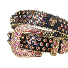 Pink and Gold Rhinestones with Skull Studs and Black Strap Rhinestone Belt