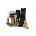 Black Strap with Gold Studs Rhinestone Belt-Belts-The Rhinestone Belts