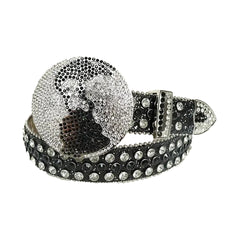 Black and Diamond Rhinestones with Black Glitter Strap and Globe Buckle Rhinestone Belt