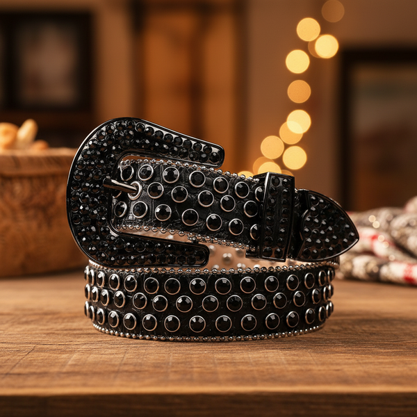 All Black Design Rhinestone Belt