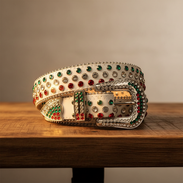 Multi-Color Rhinestones with White Strap Rhinestone Belt