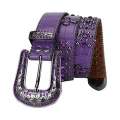 Purple Rhinestones and Silver Studs with Purple Textured Strap Rhinestone Belt