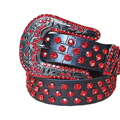 Red Rhinestones with Black Textured Strap Rhinestone Belt