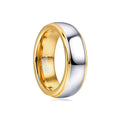 Domed tungsten carbide ring, polished gold band over silver side panel
