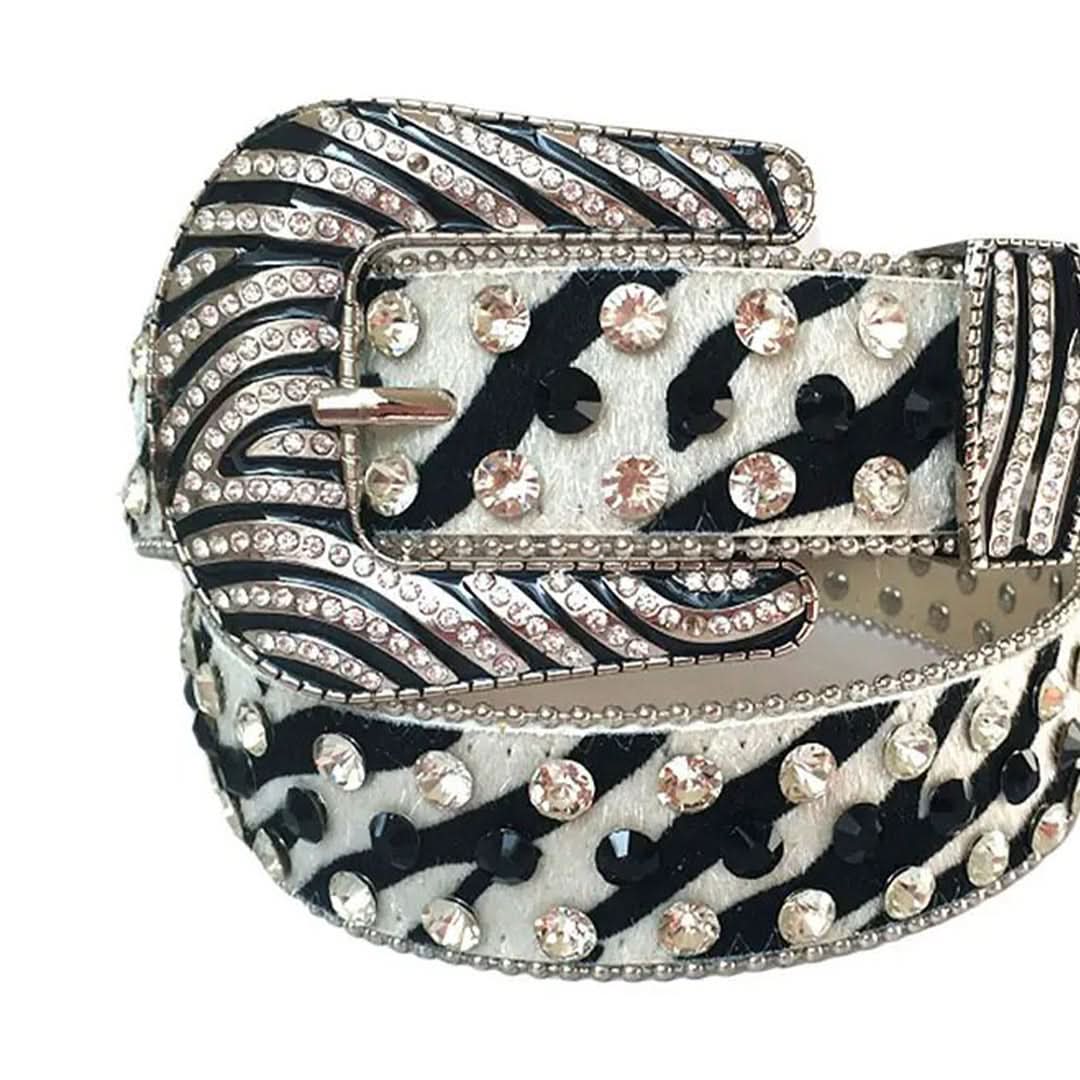 Zebra Rhinestones Diamond and Black Rhinestones with Zebra Strap Cowgirl Rhinestone B...